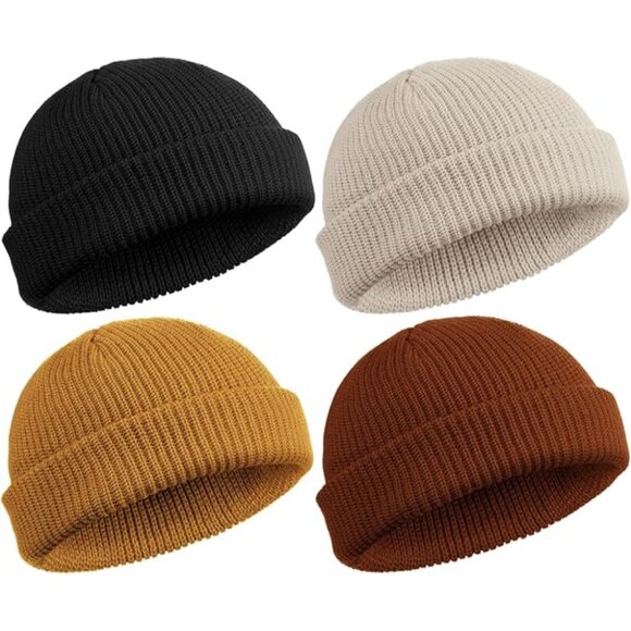 ⚡Unisex Black, Khaki, Dark Caramel, Beige 4 Pieces Watch Hat Fisherman Beanie - Picture 1 of 6